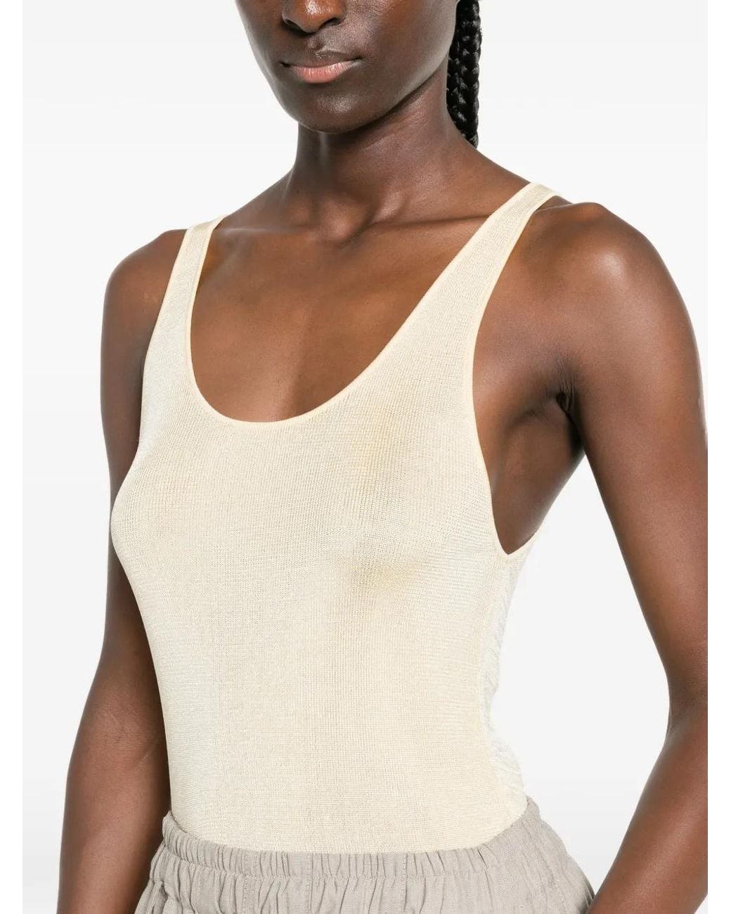 Frankie Shop White Fine-Knit Scoop-Neck Tank Top
