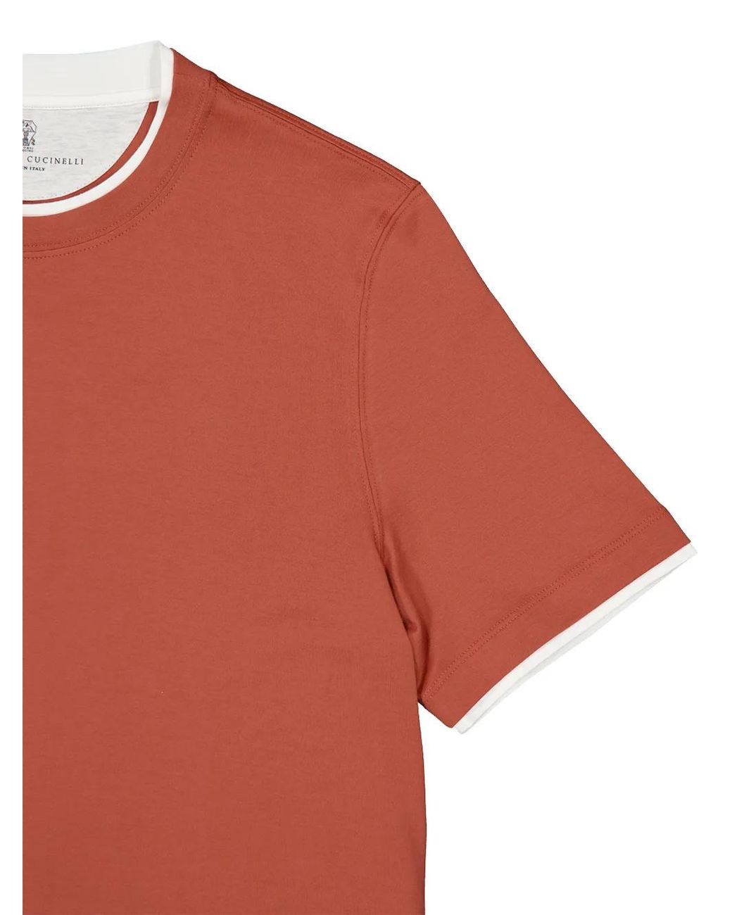 Brunello Cucinelli Red Cotton Jersey Crew Neck T-Shirt With Faux-Layering for men