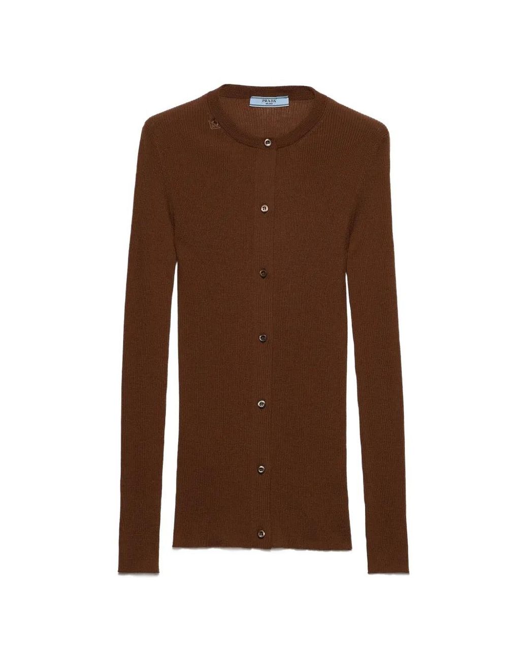 Prada Brown Ribbed Knit Wool Cardigan