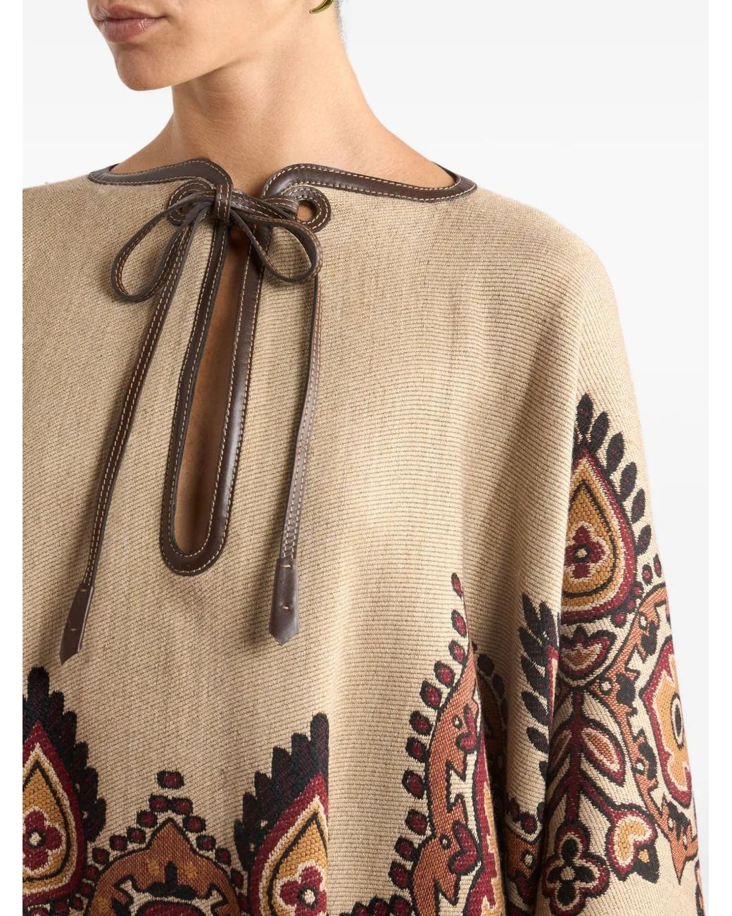 Etro Brown Wool-Blend Jacquard Cape With Floral Paisley Motif