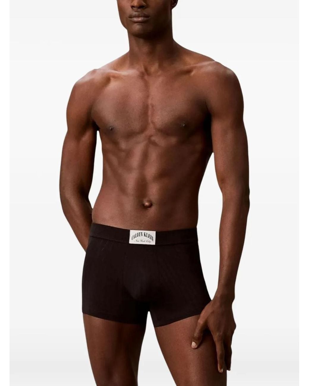 Calvin Klein Black Logo-Patch Ribbed Boxers for men