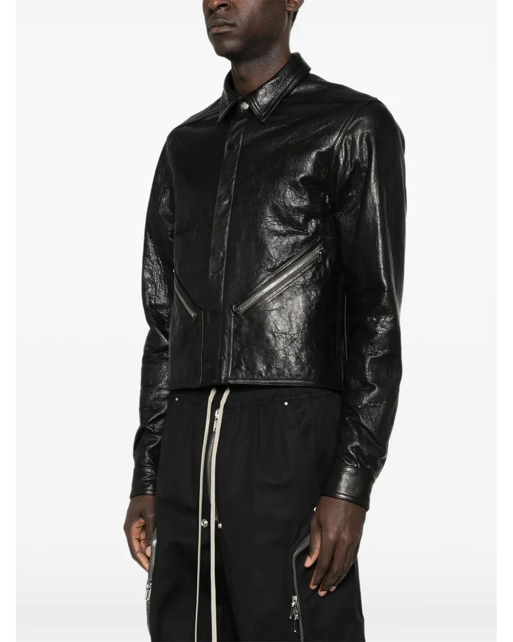 Rick Owens Black Zip Leather Jacket for men