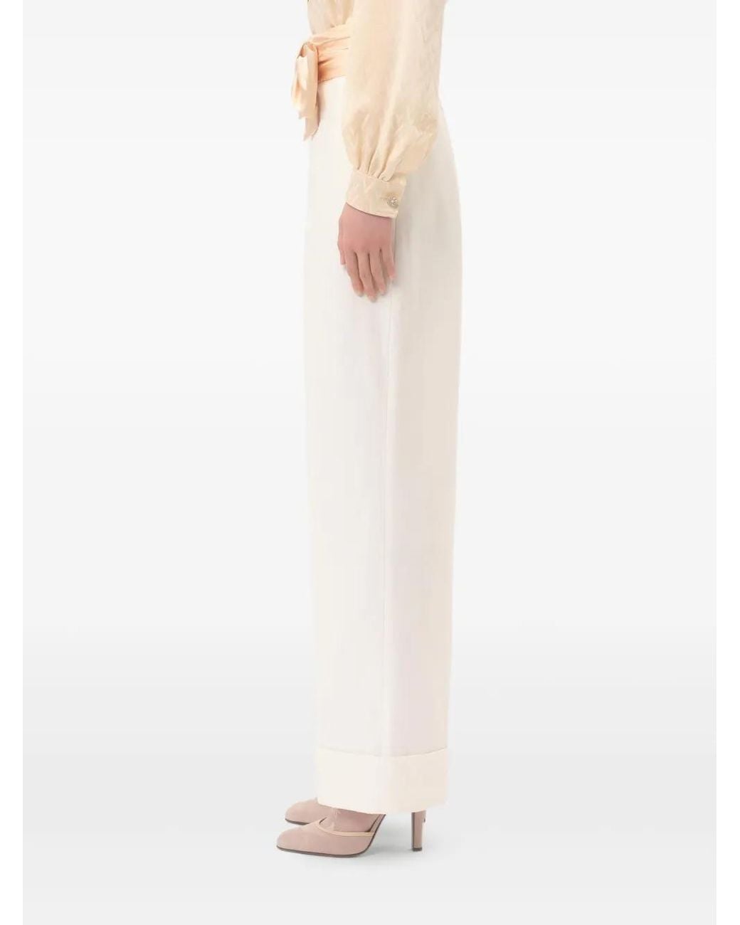 Valentino Garavani White Diagonal Cotton Linen Pants