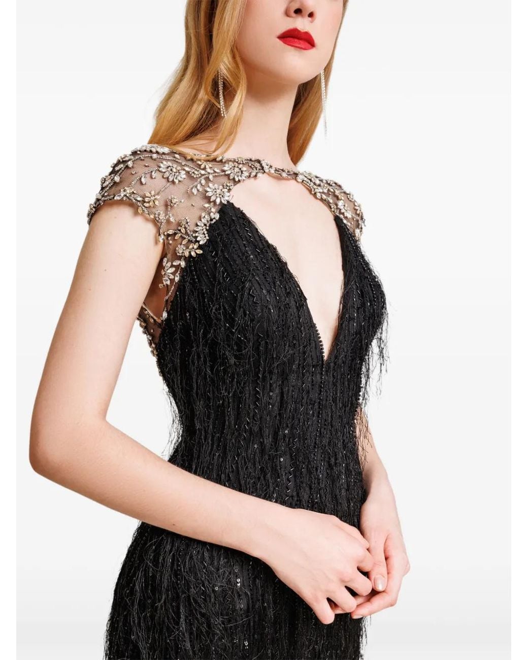 Gemy Maalouf Black Beaded Maxi Dress