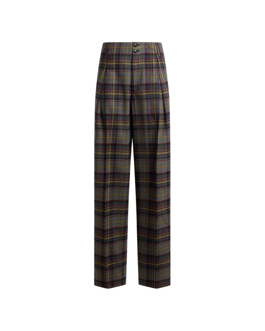 Etro Gray Stretch Wool Trousers With Check Motif