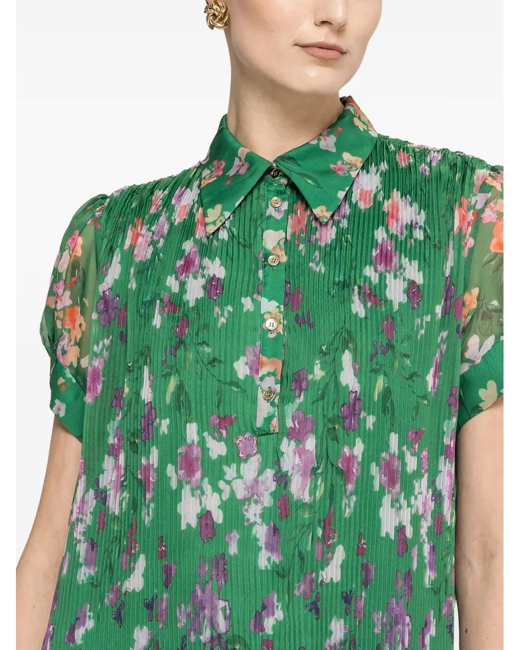 Nissa Green Printed Pleated Midi Dress