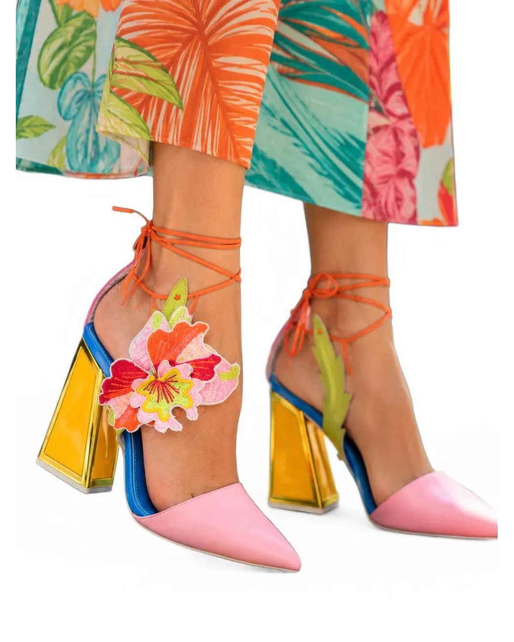 Kat Maconie Pink Floral-Embroidered Mules