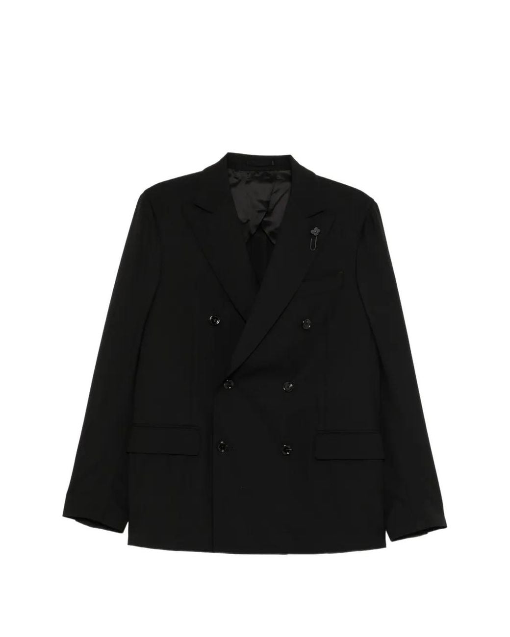 Lardini Black Double-Breasted Peak-Lapel Suit for men