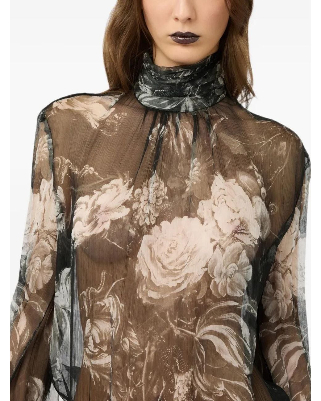 Roberto Cavalli Gray Floral-Print Silk-Chiffon Blouse