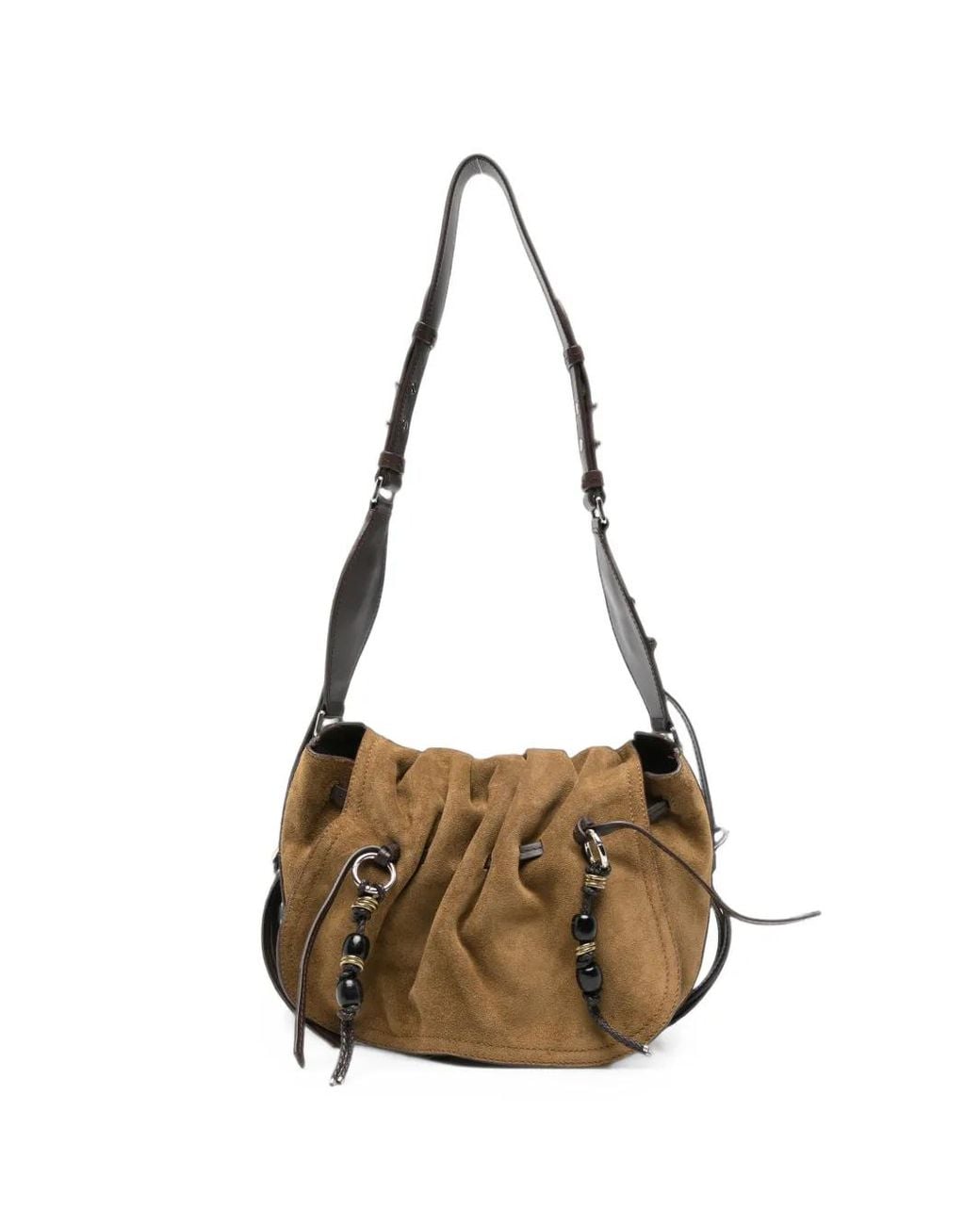 Isabel Marant Natural Bolton Beaded Suede Shoulder Bag
