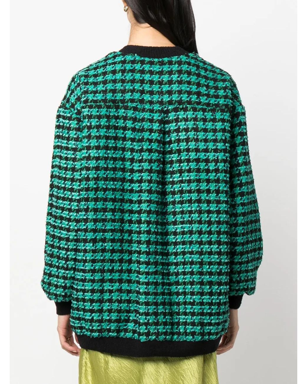 MSGM Green Houndstooth-Pattern Tweed Cardi-Coat