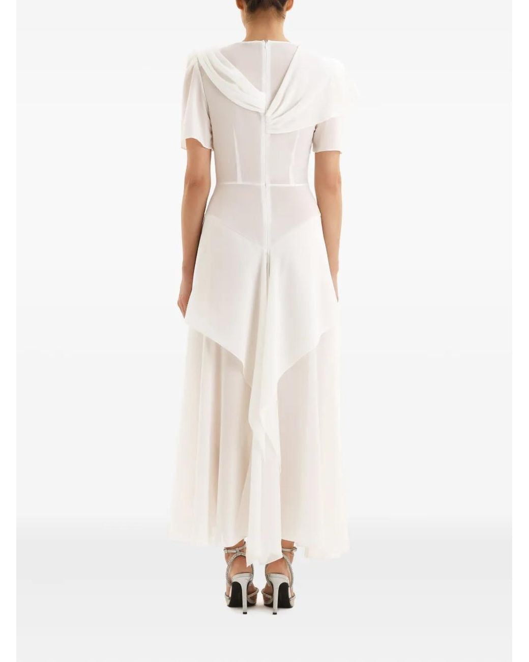 POST MERIDIEM White Asymmetrical Draped Midi Dress