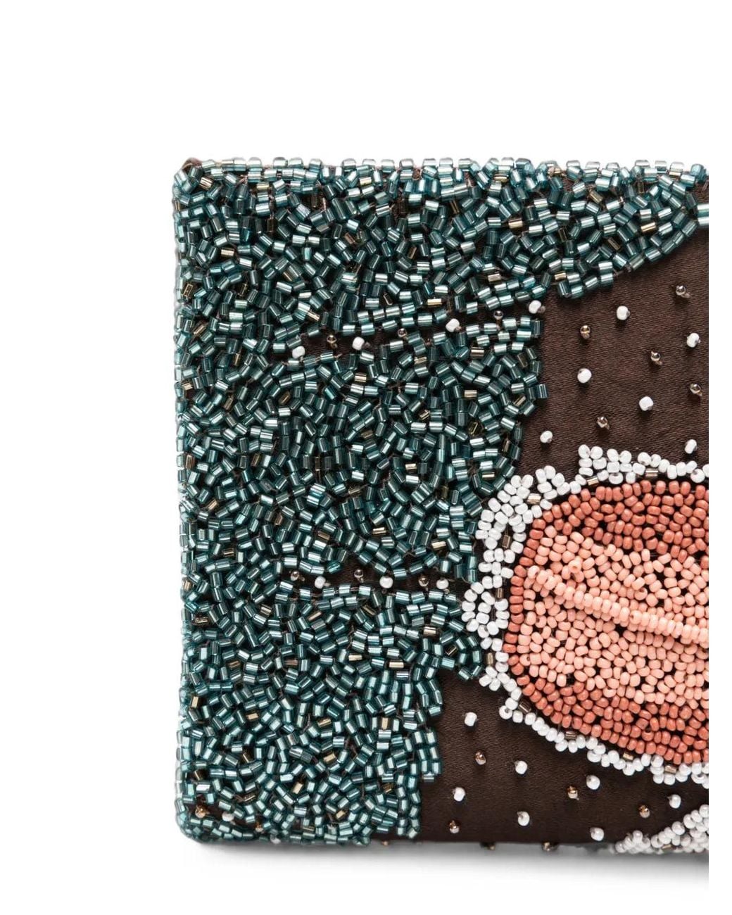 Staud Gray Bead-Embellished Butterfly-Pattern Clutch Bag