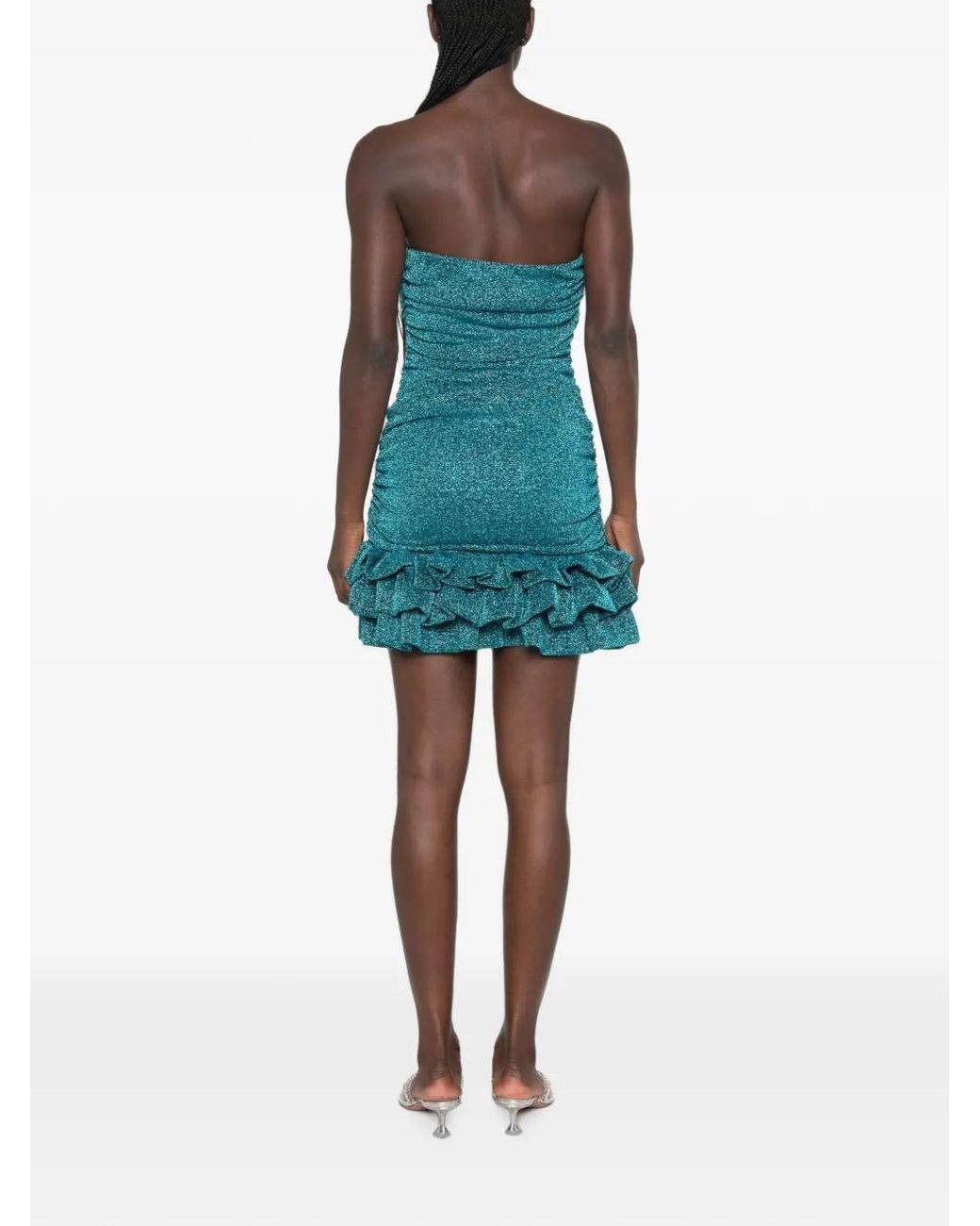 Amen Green Ruched Ruffled Mini Dress