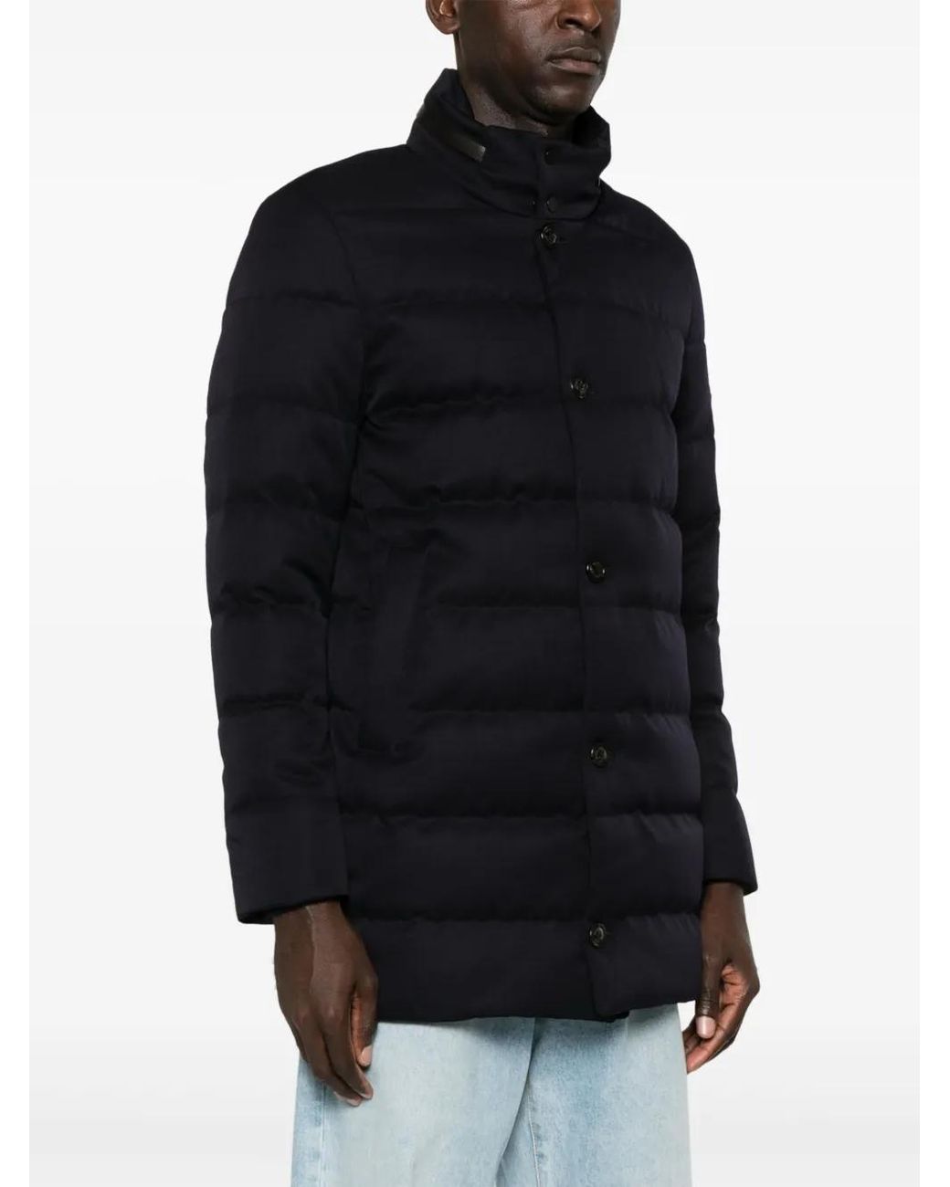 Moncler Blue Vallonpierre Hooded Wool Long Down Jacket for men