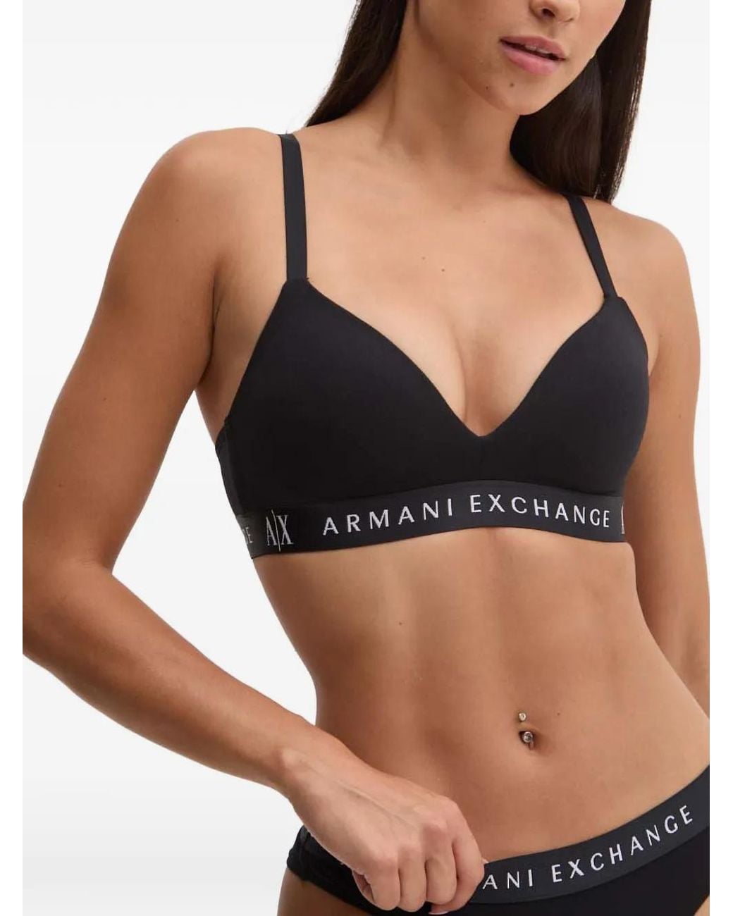 ARMANI EXCHANGE Black Logo-Tape Triangle Bra