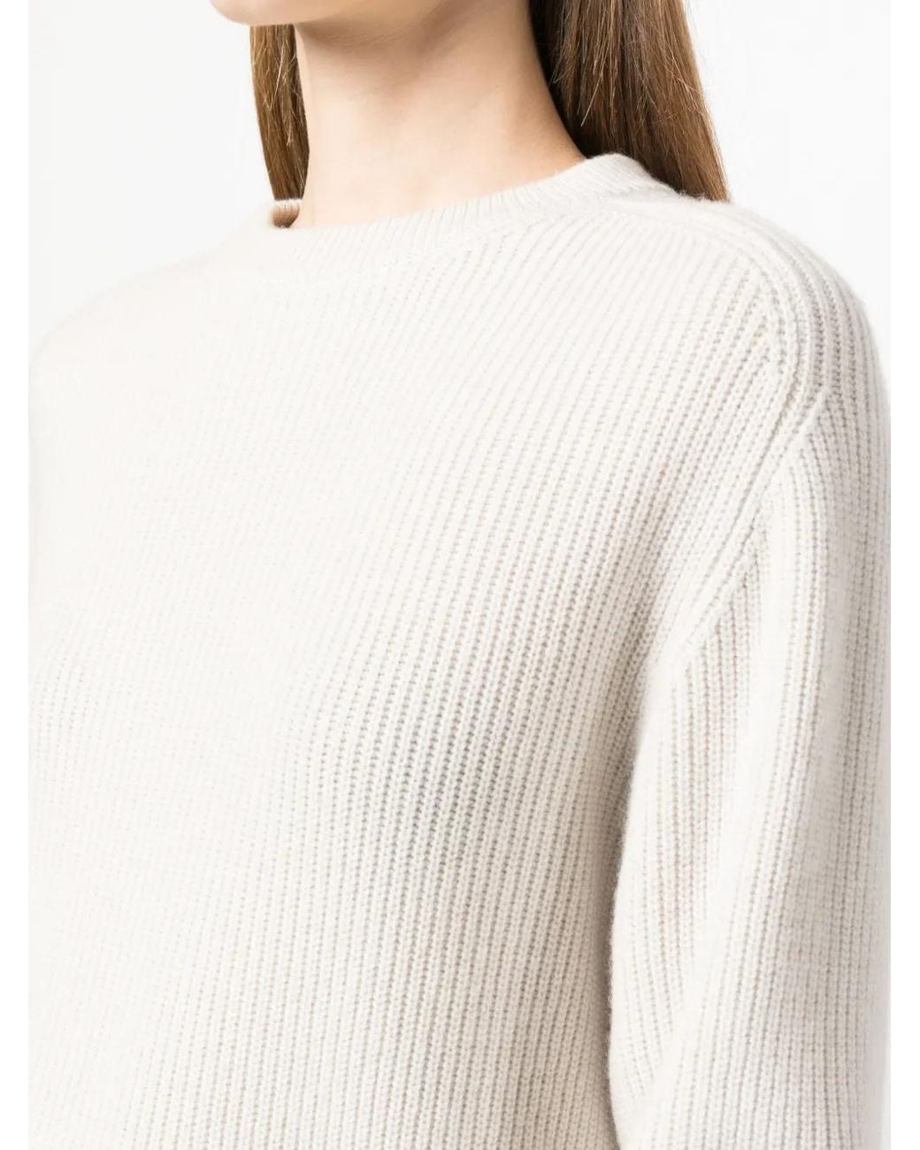Brunello Cucinelli White Cashmere Ribbed-Knit Jumper