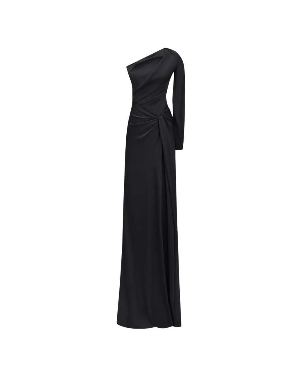 Gemy Maalouf Black One-Shoulder Draped Maxi Dress