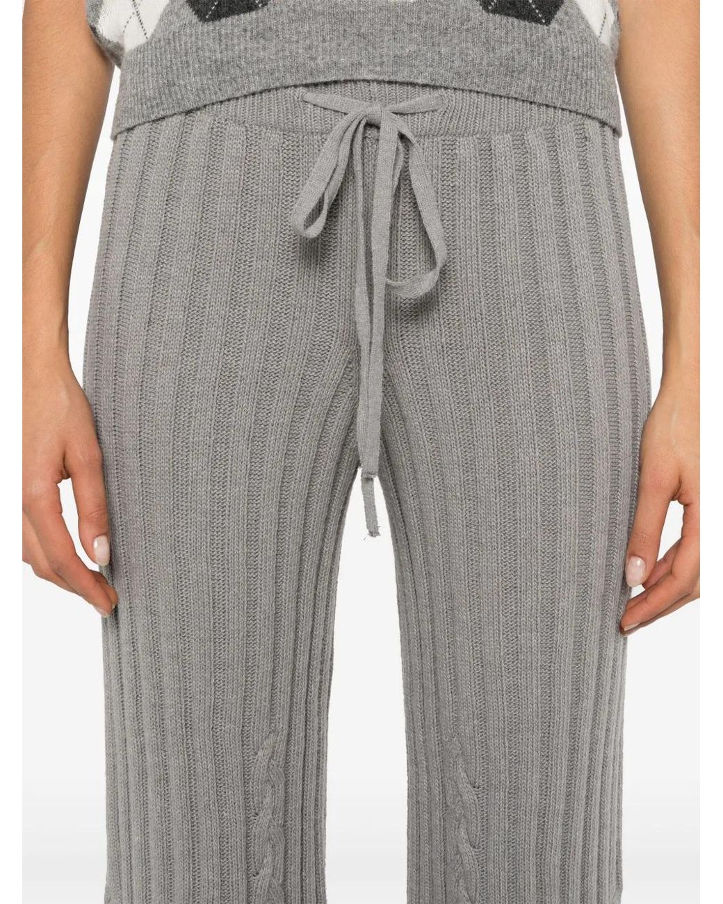 Twinset Gray Cable-Knit Flared Trousers