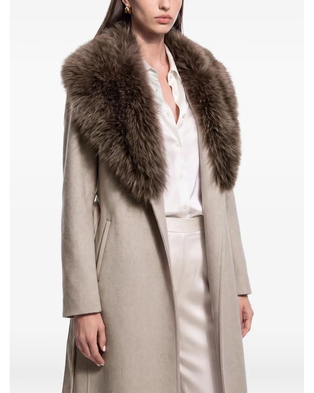 Rudsak Natural Cindy Faux-Fur Collar Belted Coat