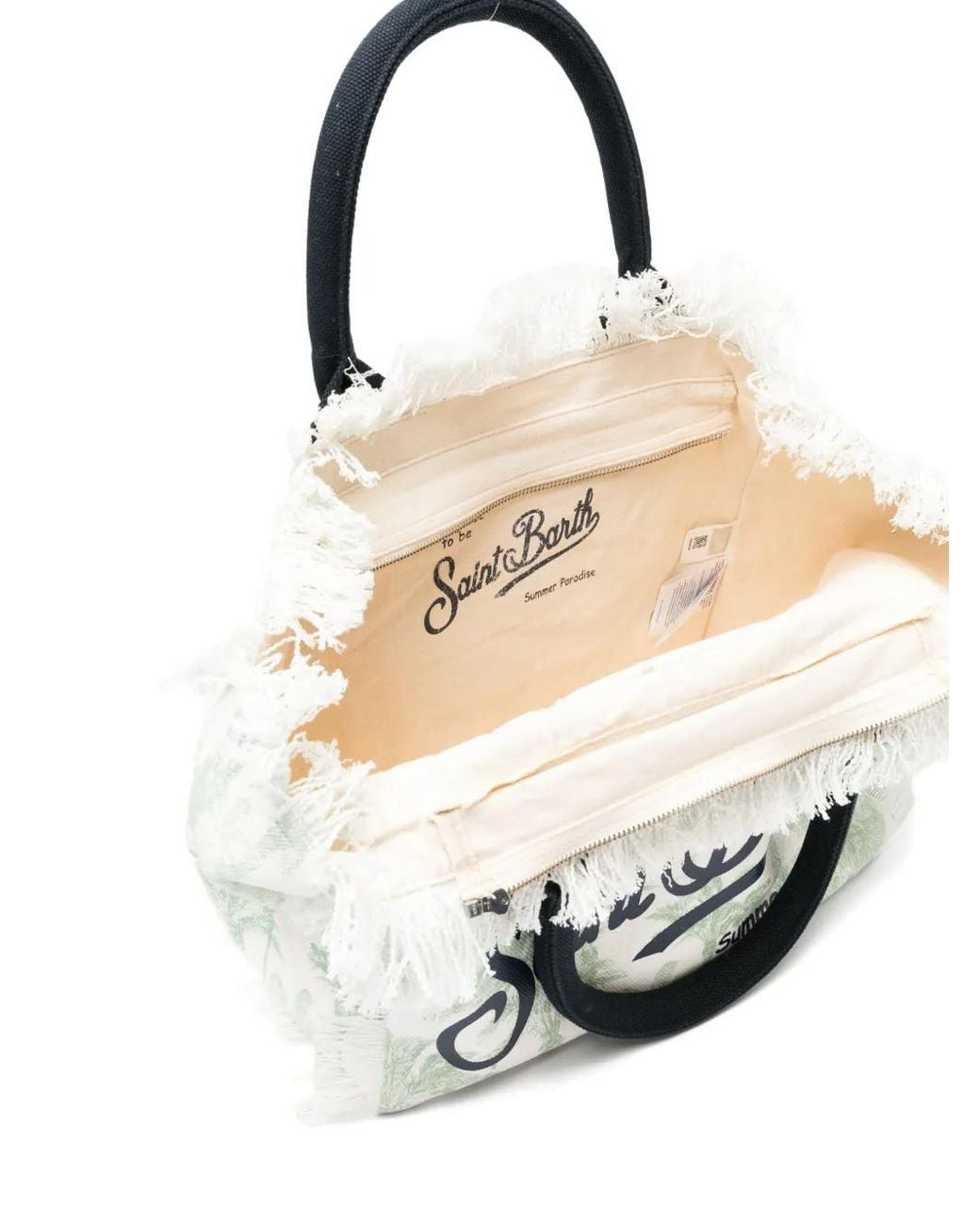 Mc2 Saint Barth White Vanity Fringed Print Tote Bag