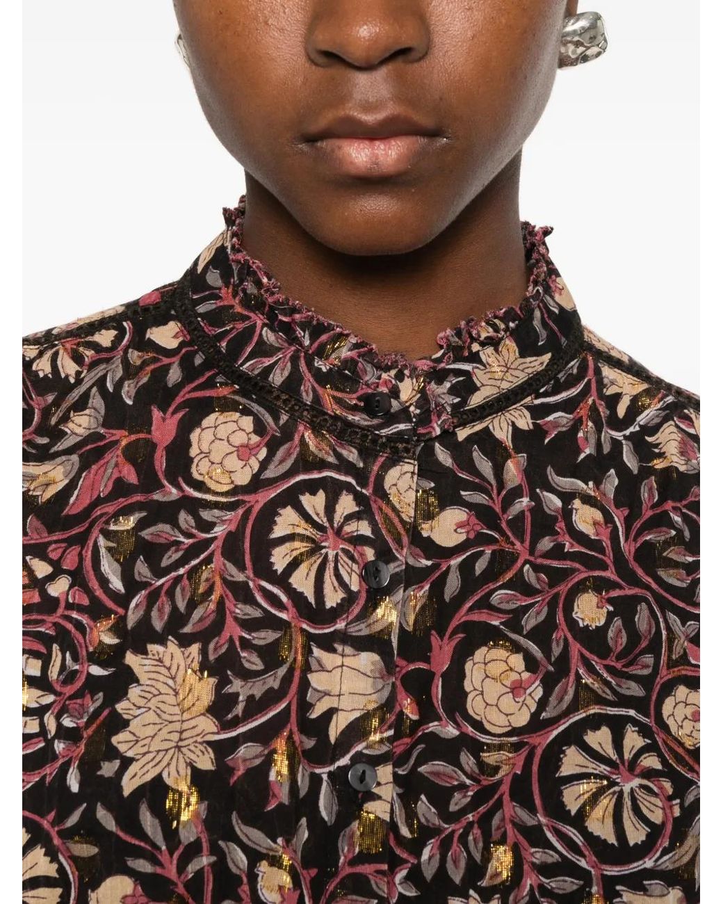 MAISON HOTEL Brown Floral-Print Ruffled Shirt