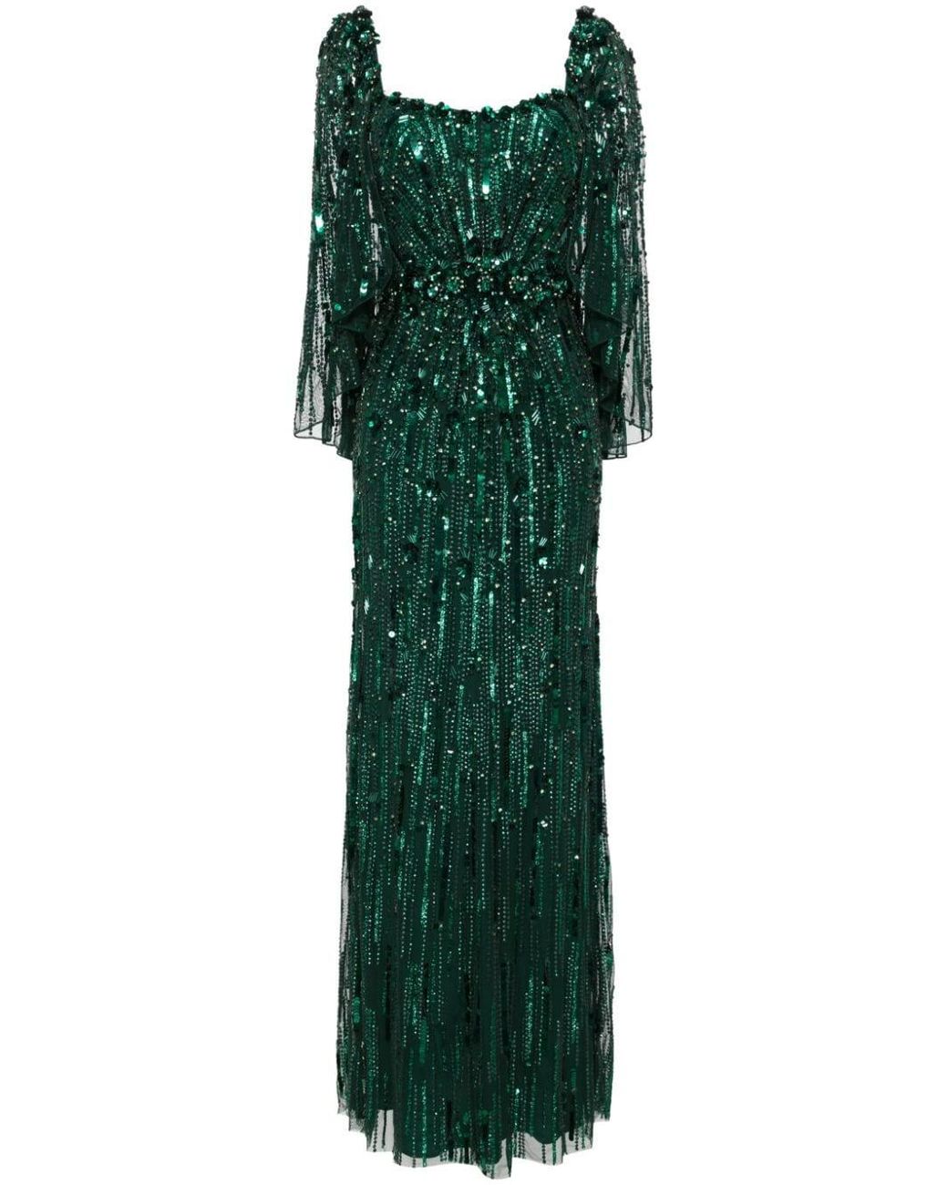Jenny Packham Ayanna sequinned sleeveless gown - Green