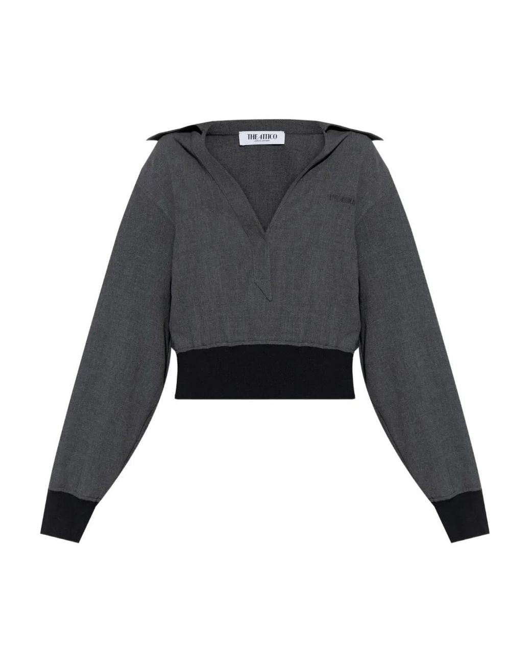 The Attico Black Banded-Cuff Collared Top