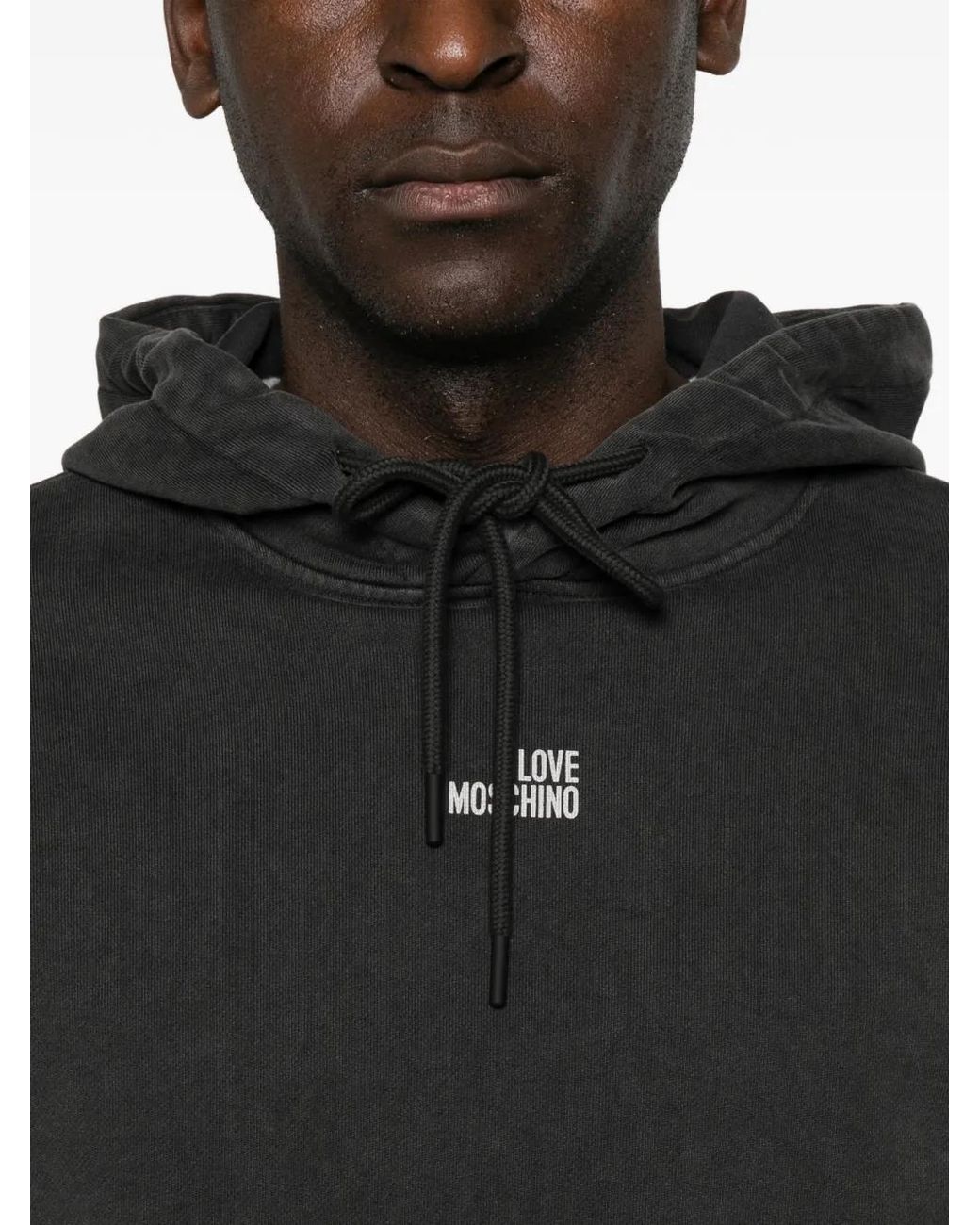 Love Moschino Black Logo-Print Cotton Hoodie for men