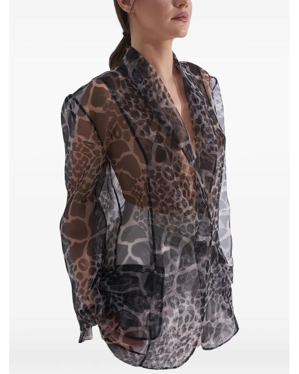 Tessitura Body Couture Gray Printed Organza Blazer