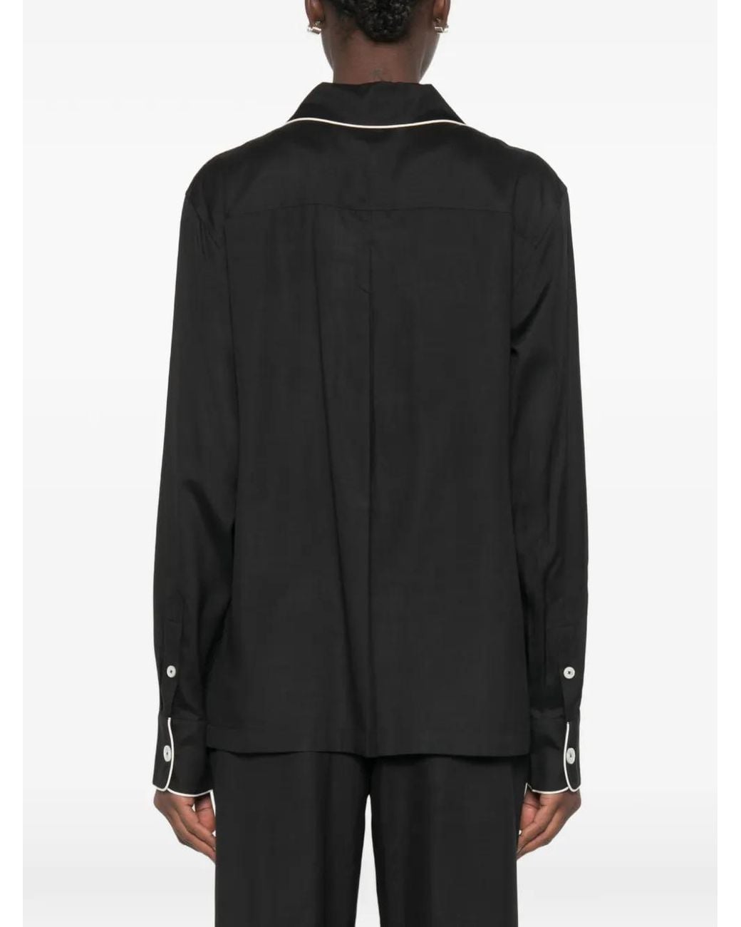 Totême Black Piped-Trim Pajama Shirt