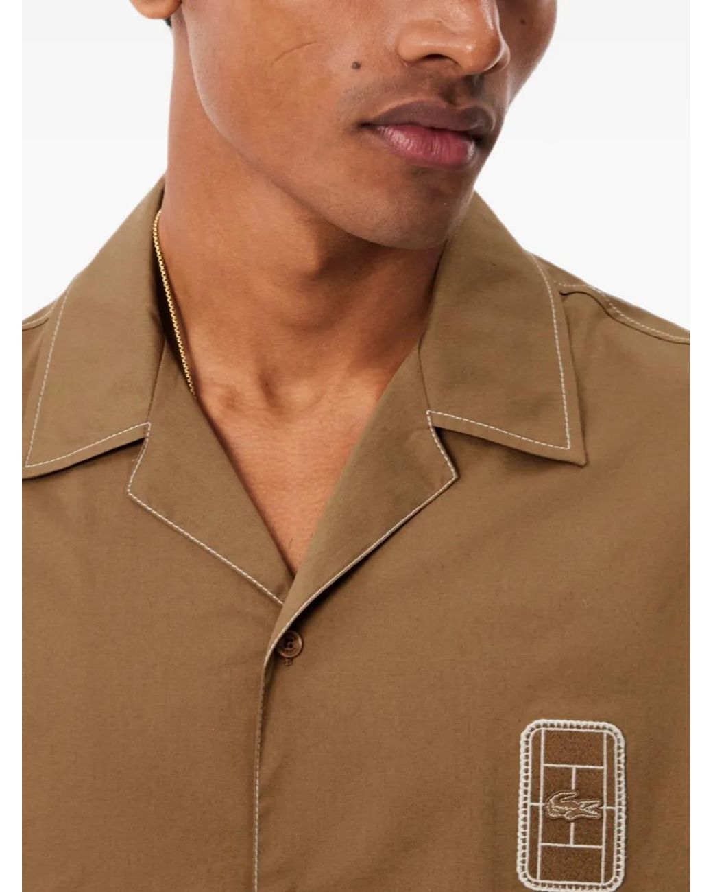 Lacoste Brown Relaxed-Fit Short-Sleeved Cotton Shirt for men