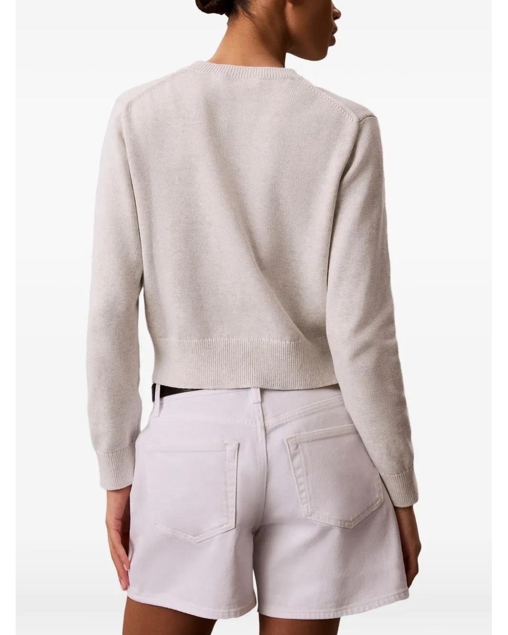 Calvin Klein White Logo-Embroidered Sweater