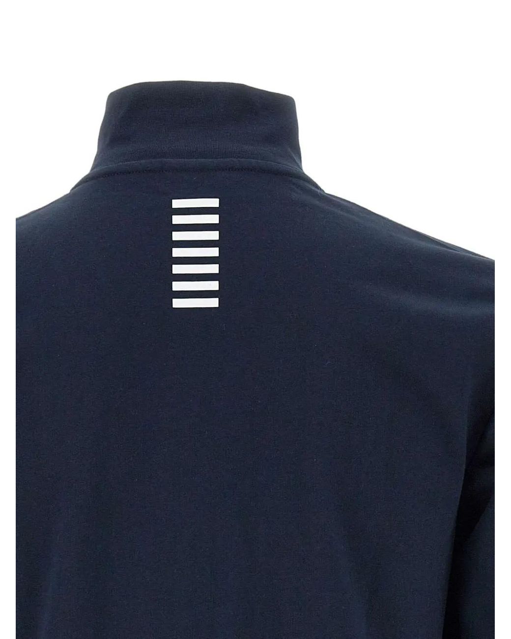 EA7 Blue Cotton Zip-Up Jacket With Stand-Up Collar And Core Identity for men
