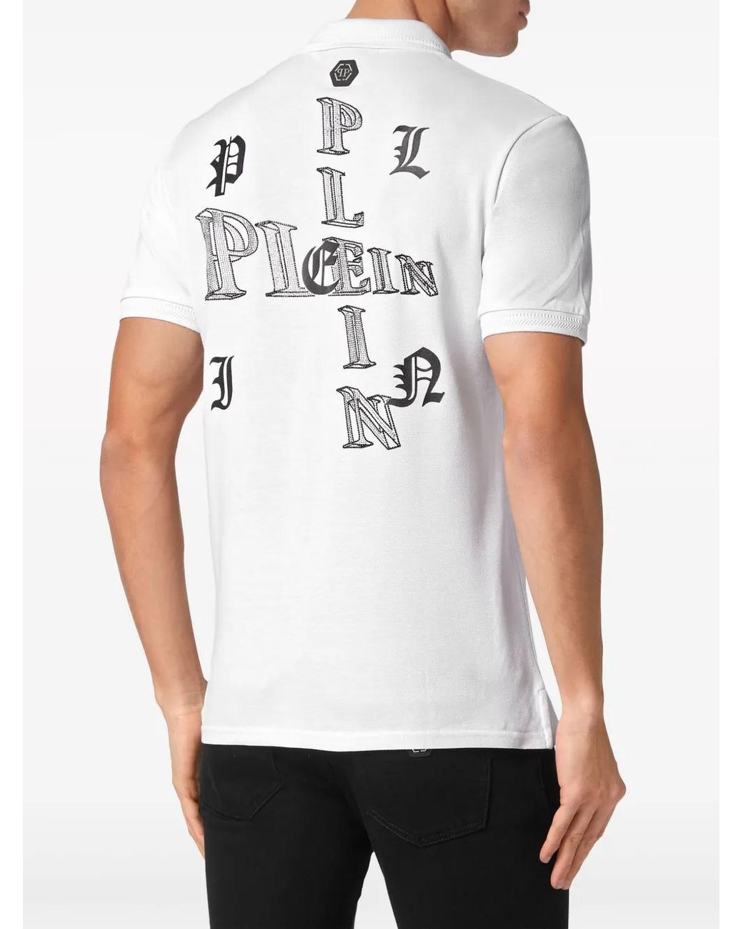 Philipp Plein White Wire Frame Crystal-Embellished Polo Shirt for men