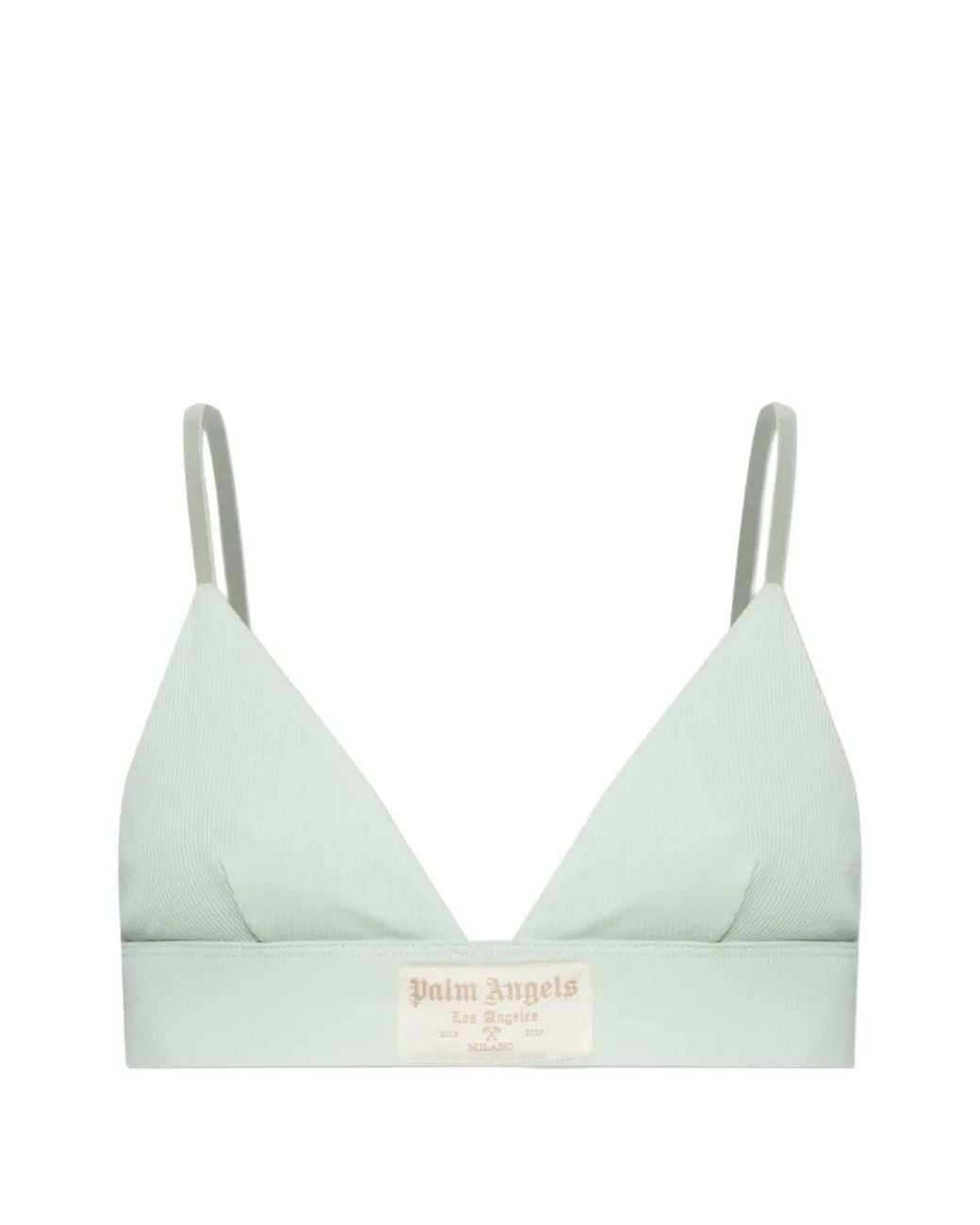 Palm Angels Gray Ribbed Logo-Patch Bra