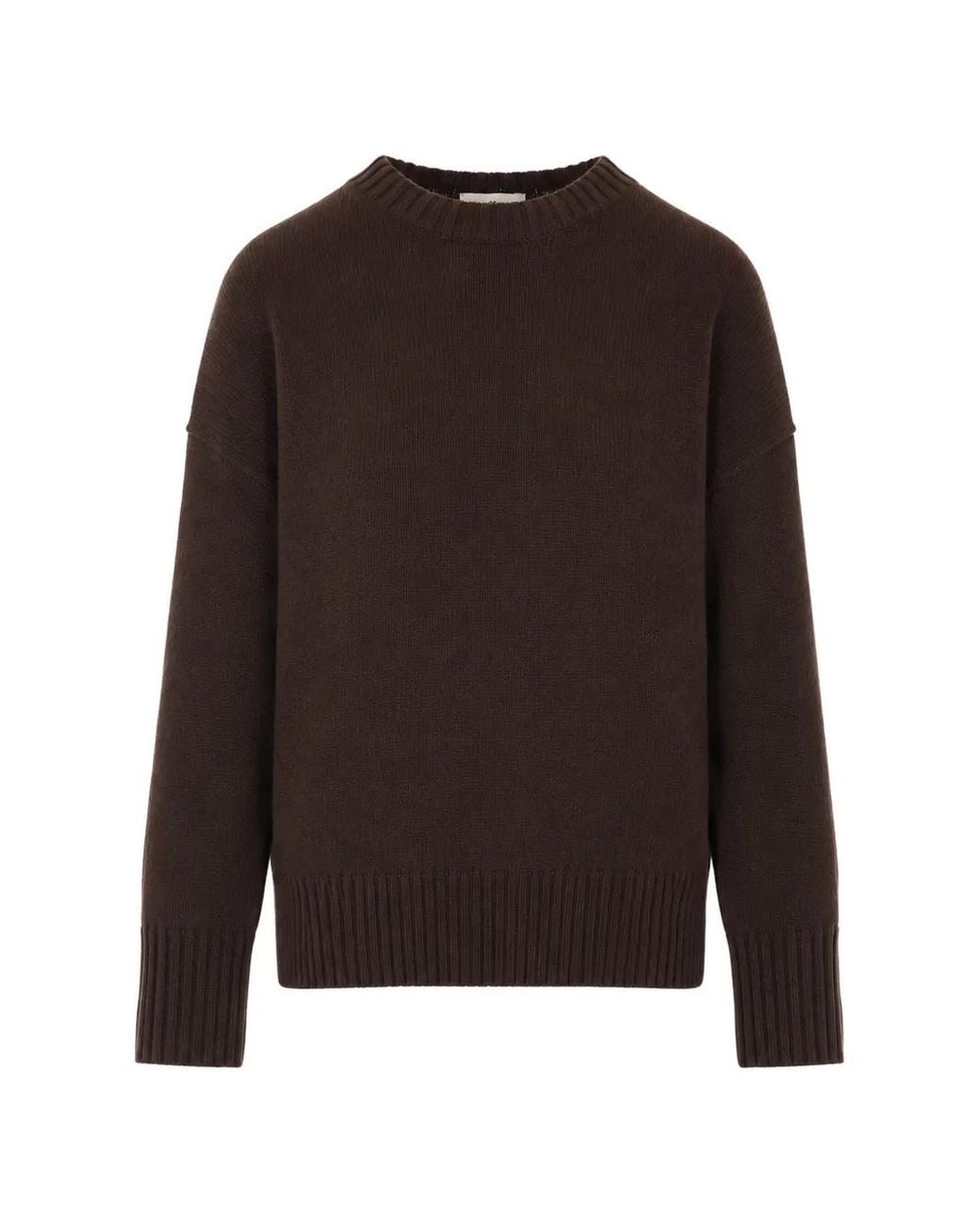 Allude Brown Ribbed-Trim Crew-Neck Sweater