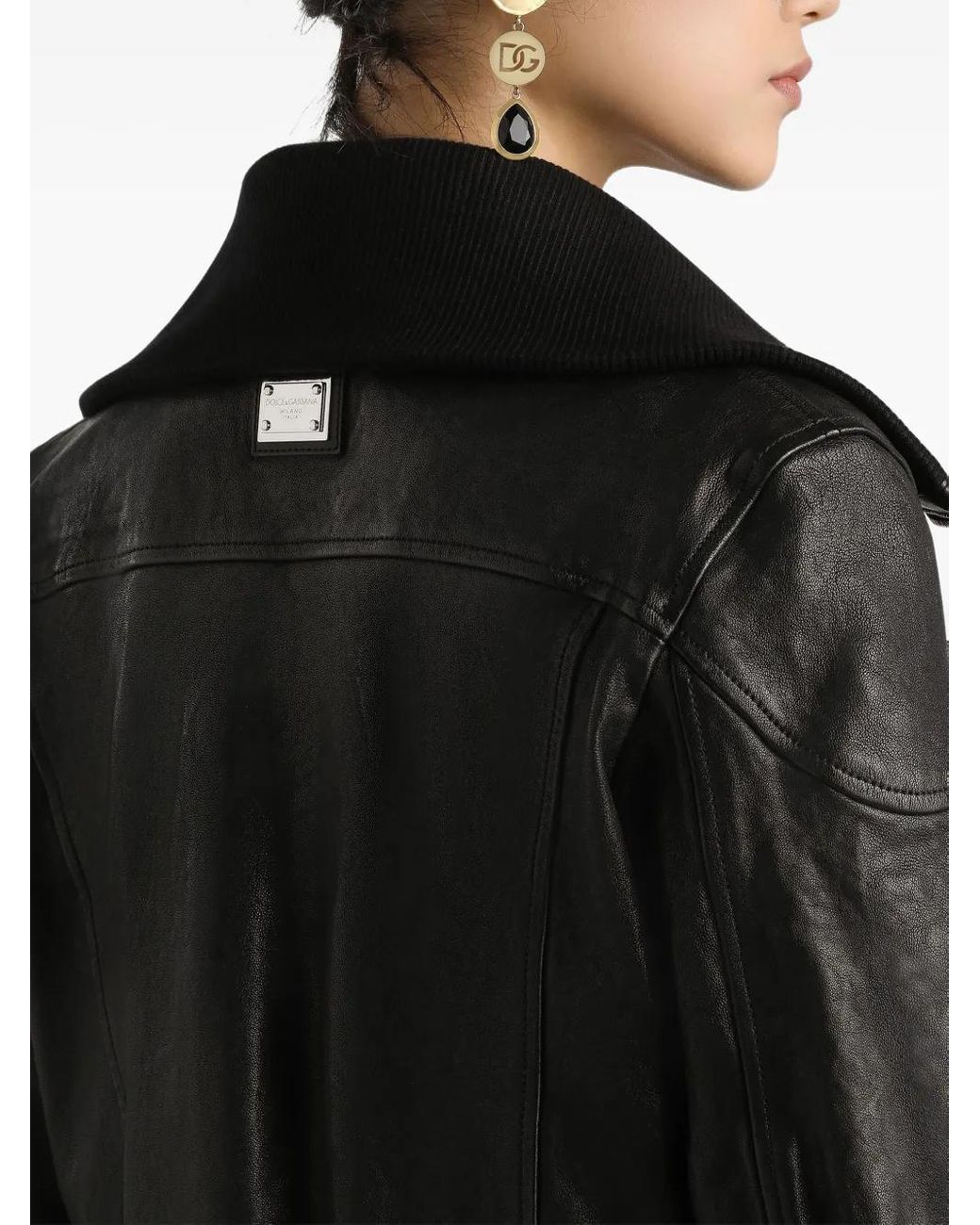 Dolce & Gabbana Leather Bomber Jacket in het Black