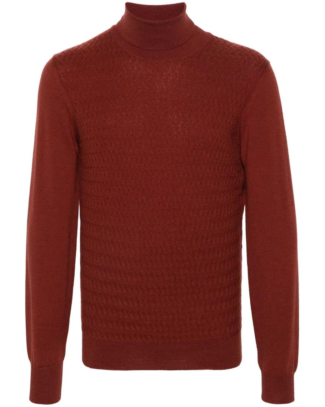 Corneliani Red Embossed-Knit Virgin-Wool Jumper for men