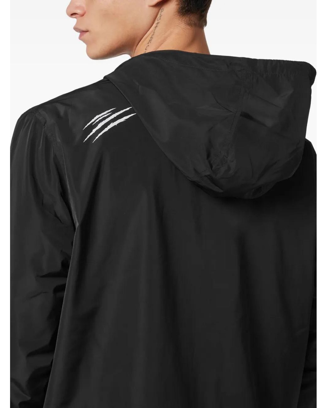 Philipp Plein Black Hooded Windbreaker for men