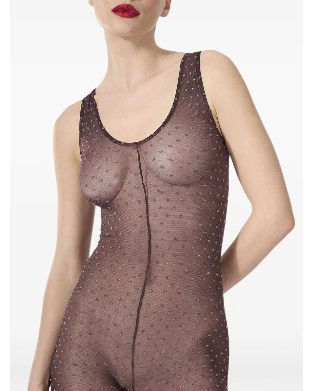 Wolford Brown Shimmering Dot-Pattern Catsuit