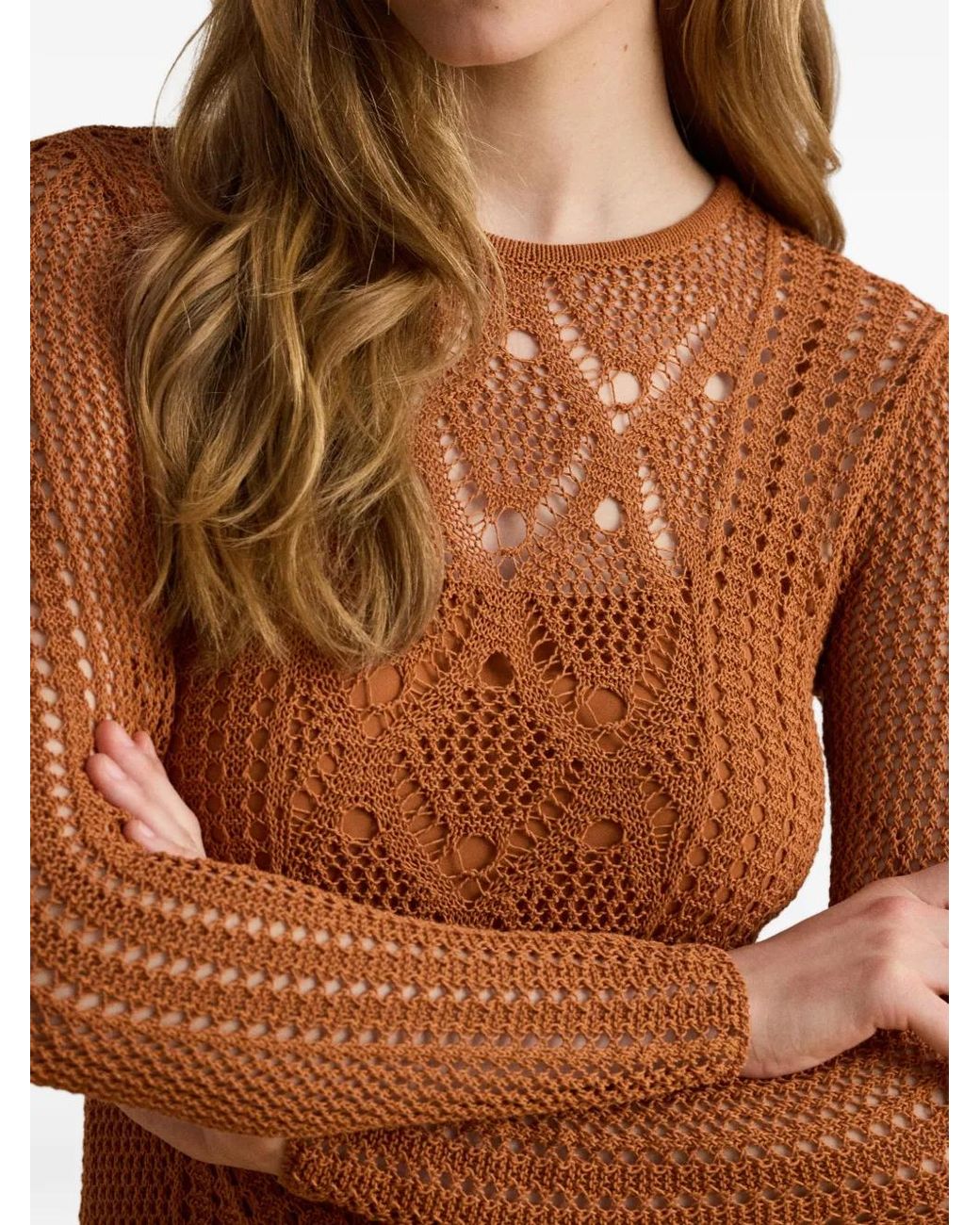 Ralph Lauren Brown Robe En Maille À Manches Longues