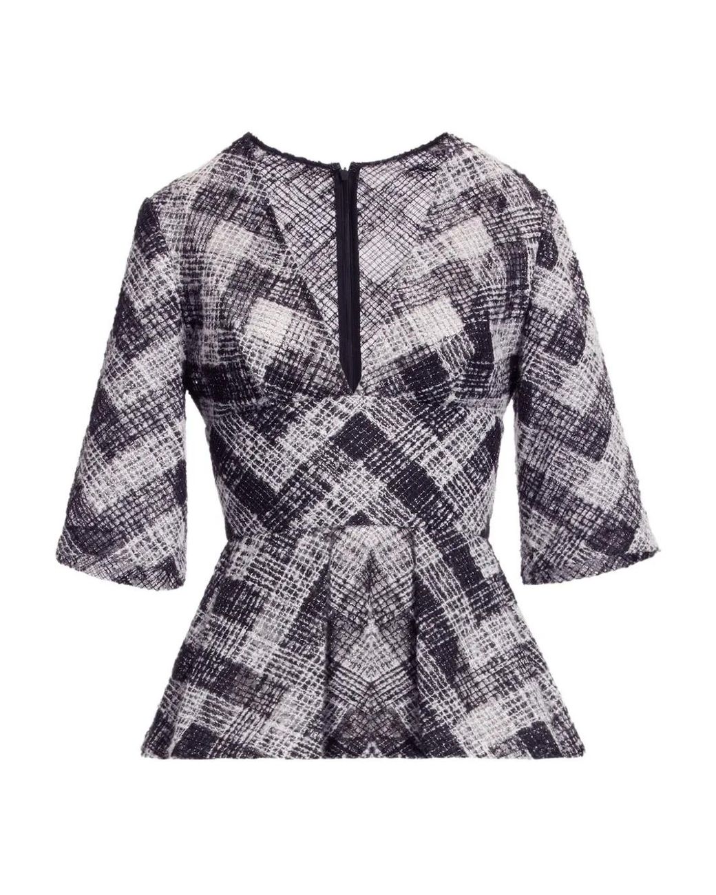 Elie Saab Blue Chevron Peplum Blouse