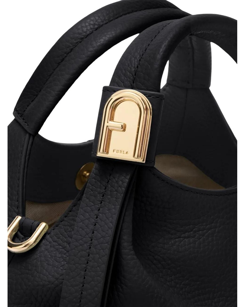 Furla Black Small Planeta Leather Tote Bag
