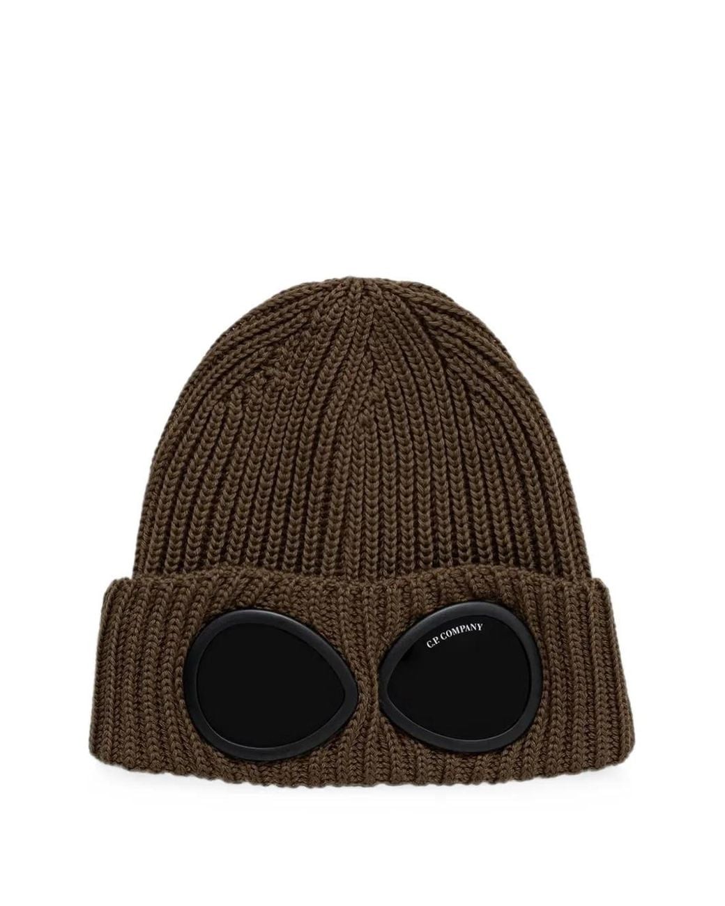 C P Company Brown Extrafine Merino Wool Goggle Beanie Hat