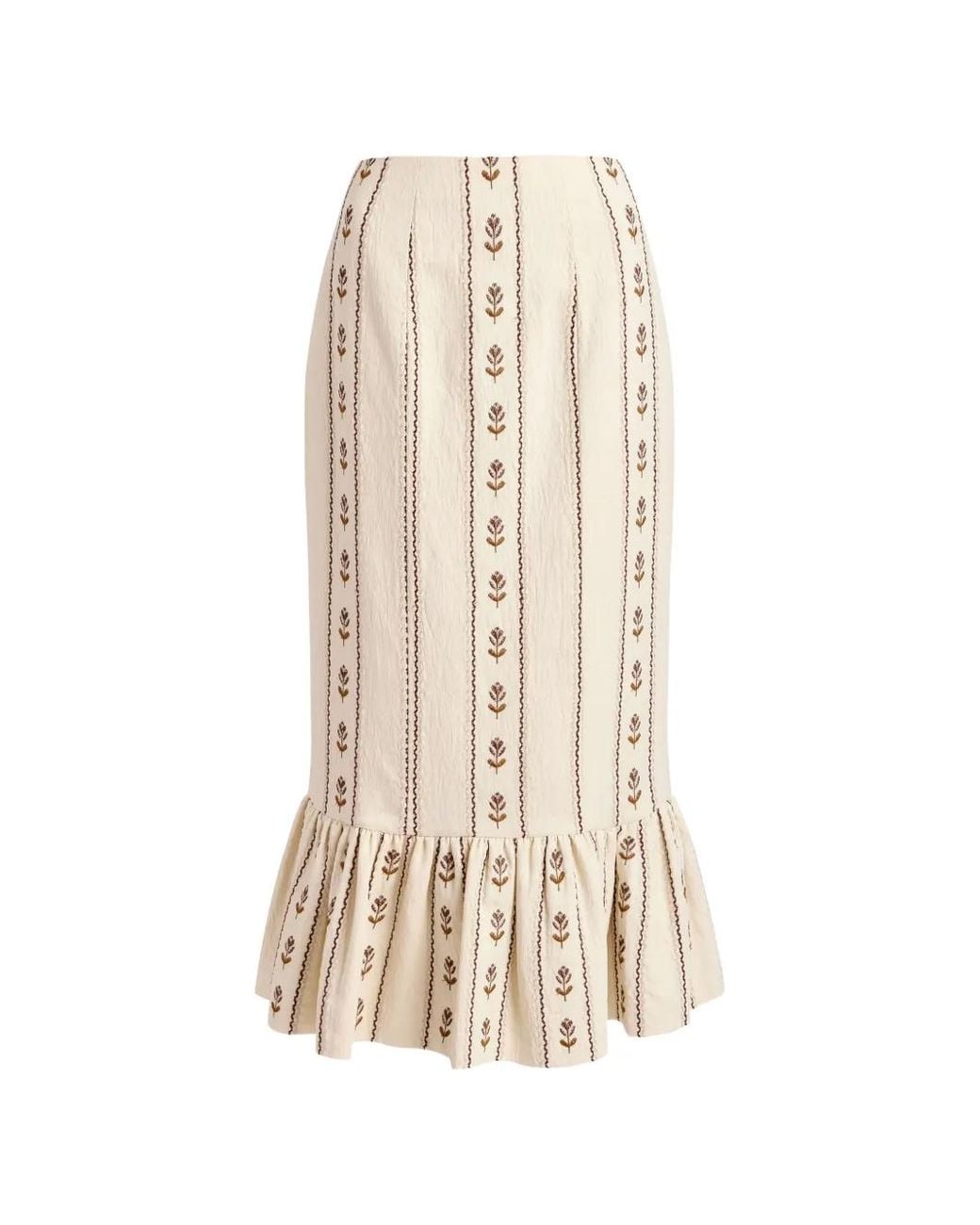 Markarian White Suri Floral-Stripe Fitted Midi Skirt