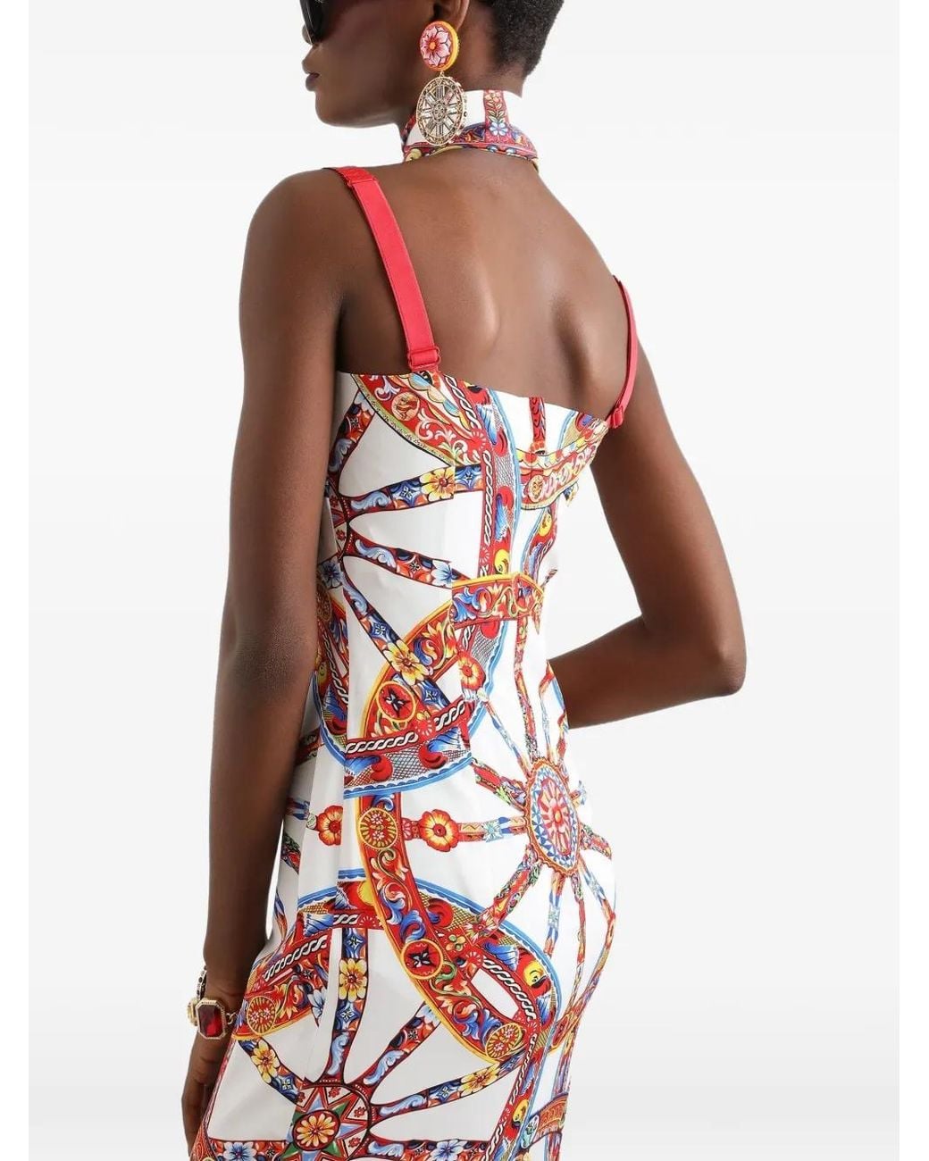 Dolce & Gabbana White Carretto-Print Charmeuse Dress