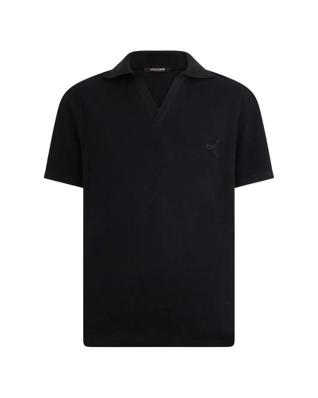 Roberto Cavalli Black Embroidered-Logo Short-Sleeve Polo Shirt for men
