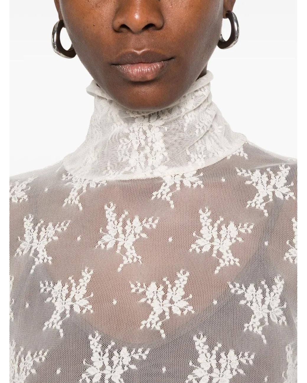 Imperial White Lace Roll-Neck Top