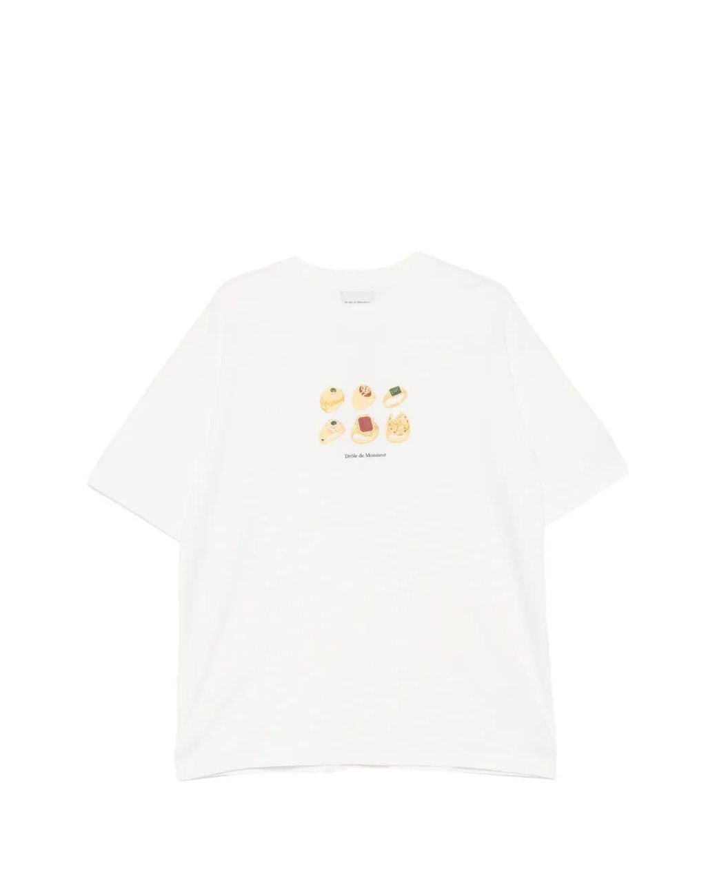Drole de Monsieur White Graphic-Print T-Shirt for men